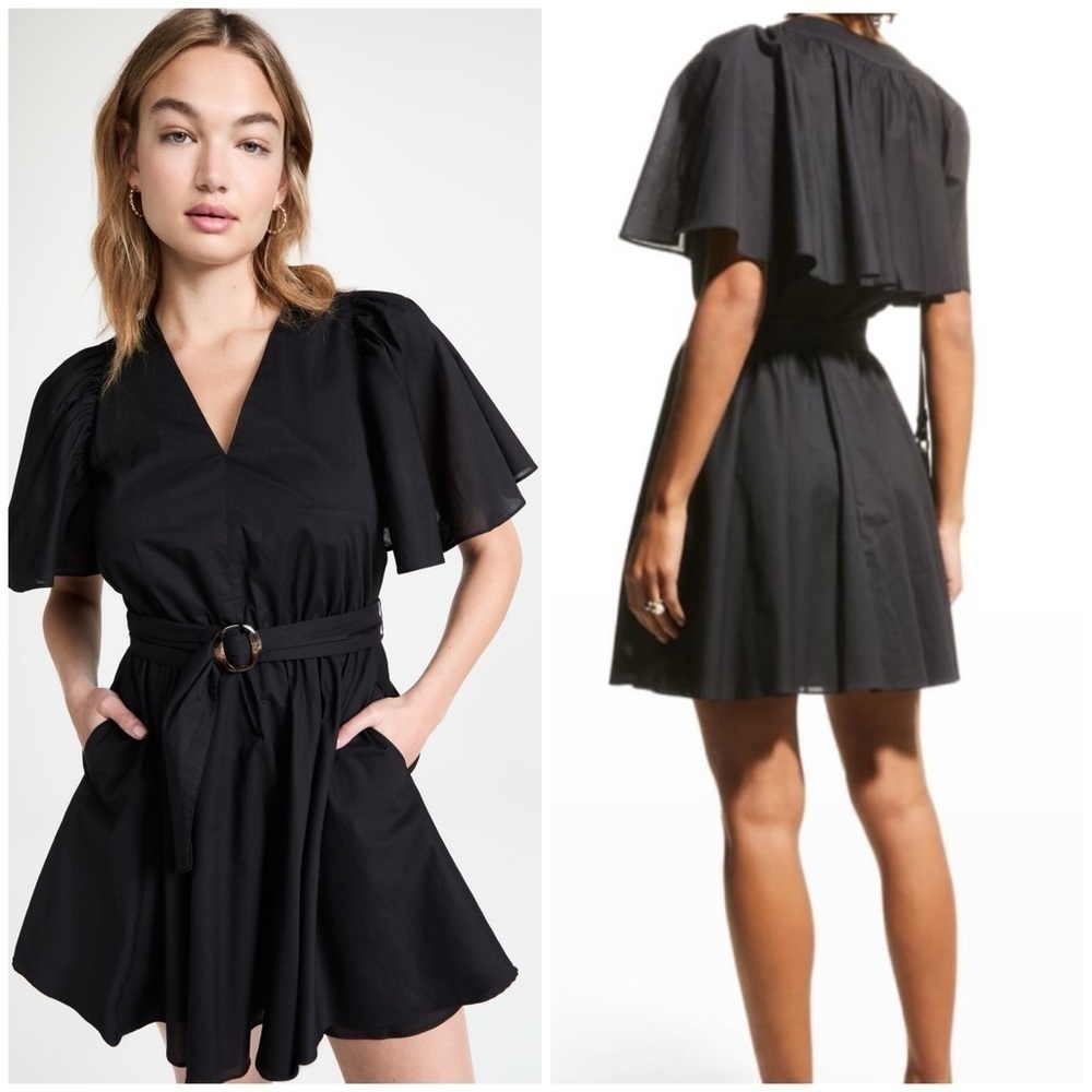 NWT Black Halo Keeno Mini Dress Black Belted Waist Cape Overlay Sz S